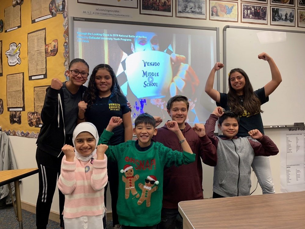 students cheering